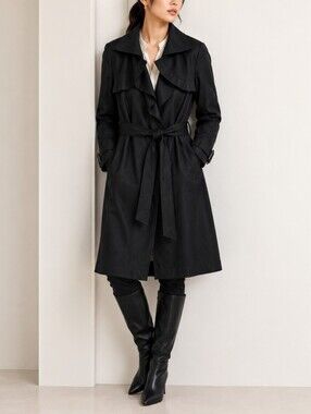 Anne Valerie Hash Paris Draped Trench Coat in Black